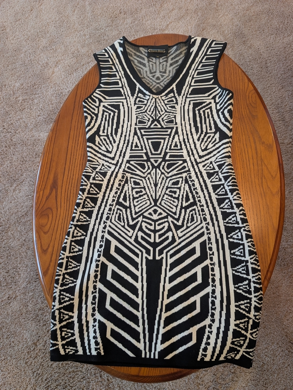 Sara Boo Black & White Geometric Knit Mini Dress, Size M - Picture 6 of 8